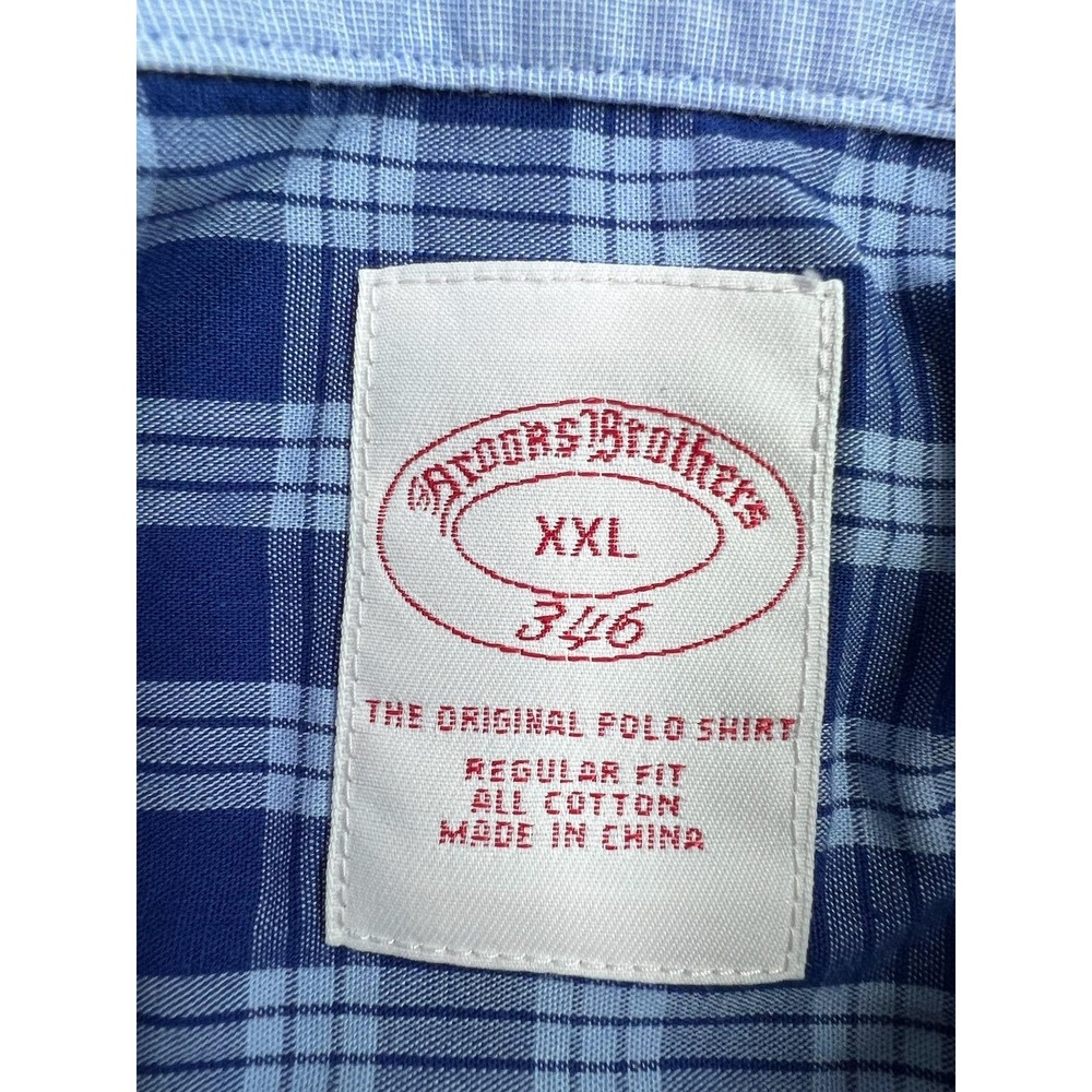 Brooks Brothers Shirt Mens 2XL Blue Plaid 346 Button Down Cotton Golden Fleece - Picture 5 of 9